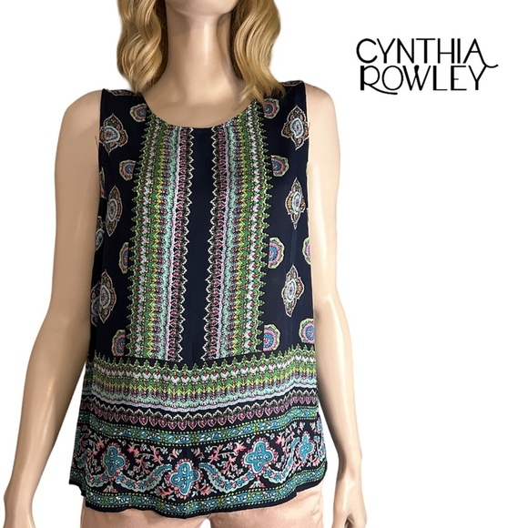 Cynthia Rowley Blouse Top Tank Tunic Sleeveless Colourful Back Button Close - Picture 1 of 15